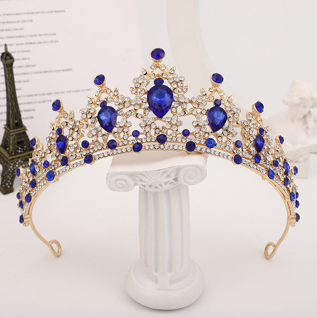 Luxury Gold Crystal Crown – Vintage-Style Regal Tiara-Blue-State of Style