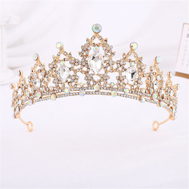 Luxury Gold Crystal Crown – Vintage-Style Regal Tiara-Gold AB-State of Style