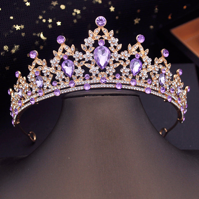 Luxury Gold Crystal Crown – Vintage-Style Regal Tiara-Gold Purple-State of Style