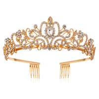 Luxury Gold Crystal Crown – Vintage-Style Regal Tiara-Gold White-State of Style