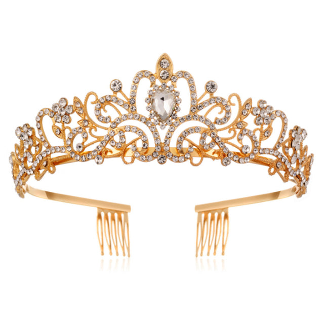 Luxury Gold Crystal Crown – Vintage-Style Regal Tiara-Gold White-State of Style