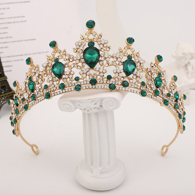 Luxury Gold Crystal Crown – Vintage-Style Regal Tiara-Green-State of Style