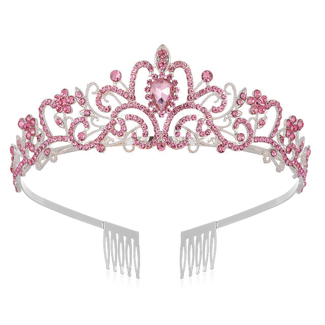 Luxury Gold Crystal Crown – Vintage-Style Regal Tiara-Pink-State of Style