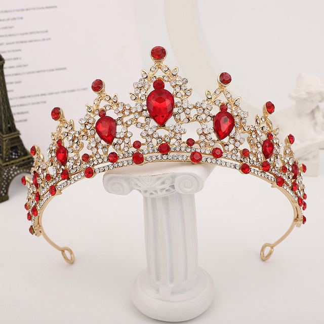 Luxury Gold Crystal Crown – Vintage-Style Regal Tiara-Red-State of Style