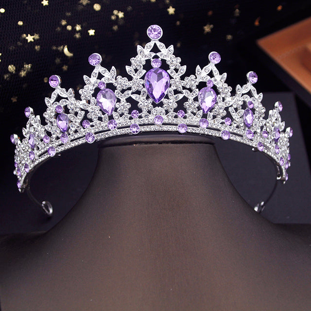Luxury Gold Crystal Crown – Vintage-Style Regal Tiara-Silver Violet-State of Style