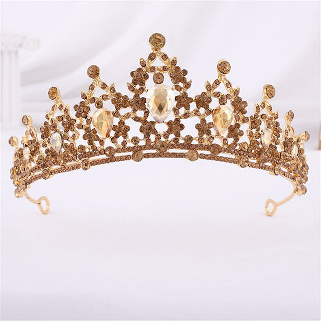 Luxury Gold Crystal Crown – Vintage-Style Regal Tiara-Yellow-State of Style