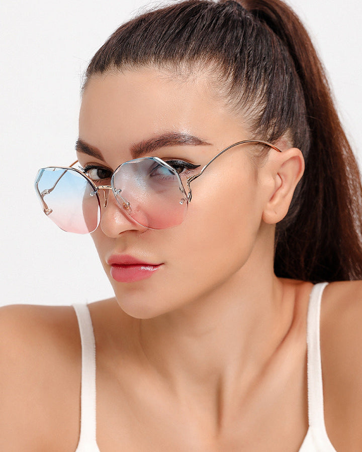 Luxury Gradient Sunglasses – Chic Frameless Design with UV Protection-Purple Pink-State of Style