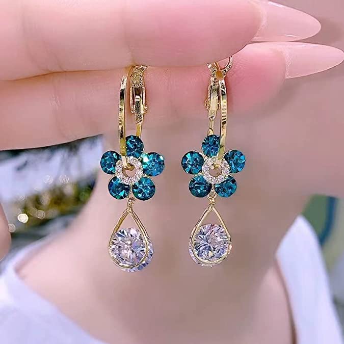 Luxury Hook Earrings with Flower Detail – LunaBloom-Blue-State of Style