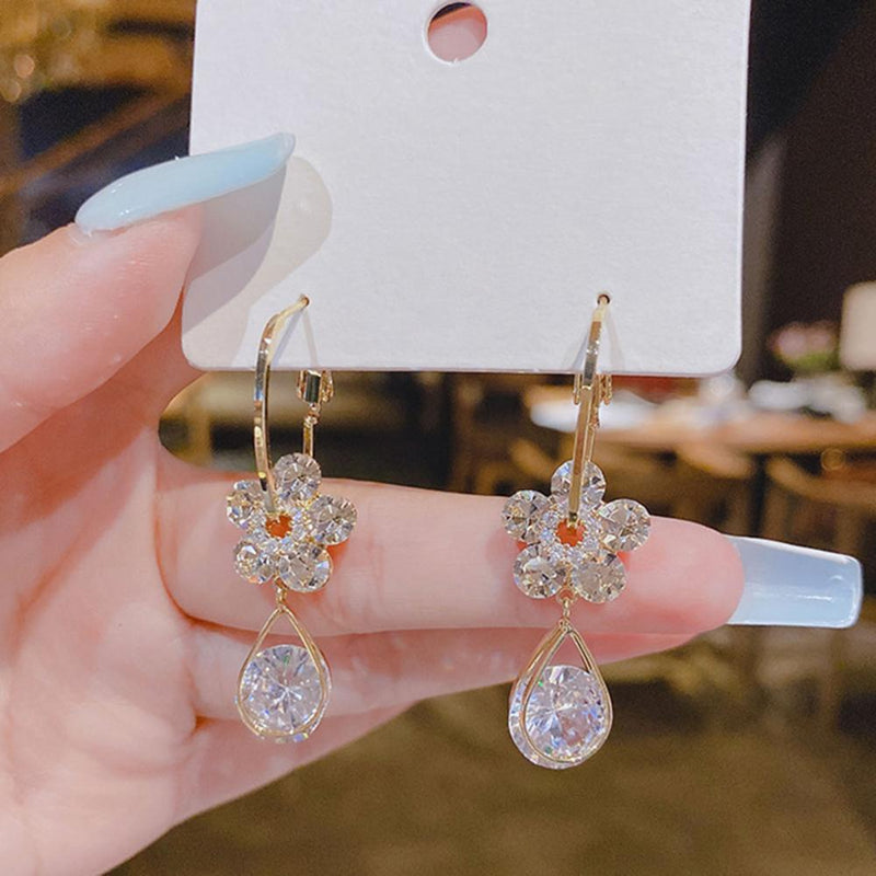 Luxury Hook Earrings with Flower Detail – LunaBloom-White-State of Style