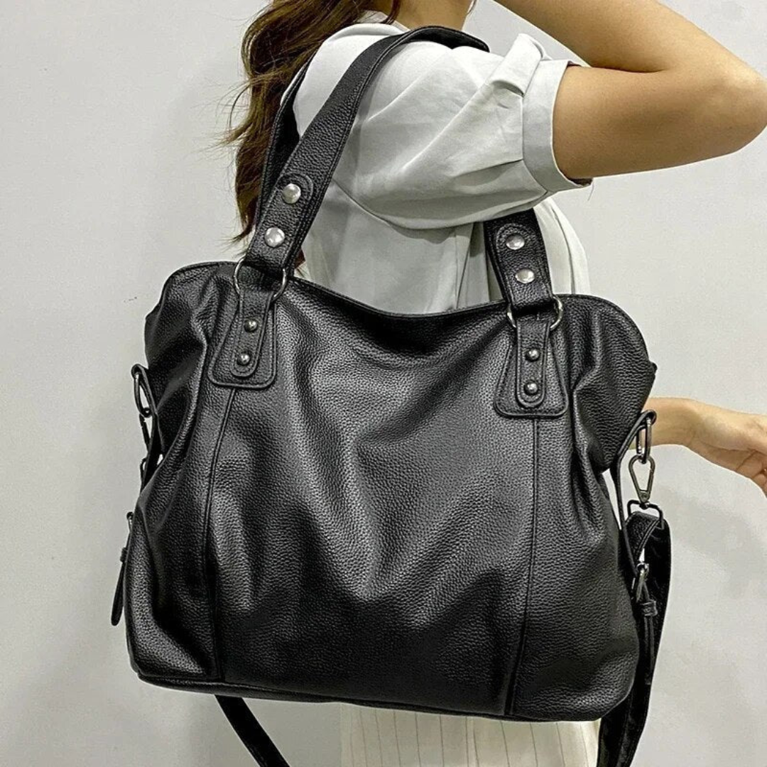 Luxury Leather Ladies Shoulder Bag - EliteCarry-Black-State of Style