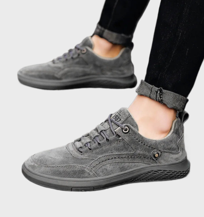 Luxury Leather Sneakers with Lace-Up Closure - Victor-5.5-Grey-State of Style