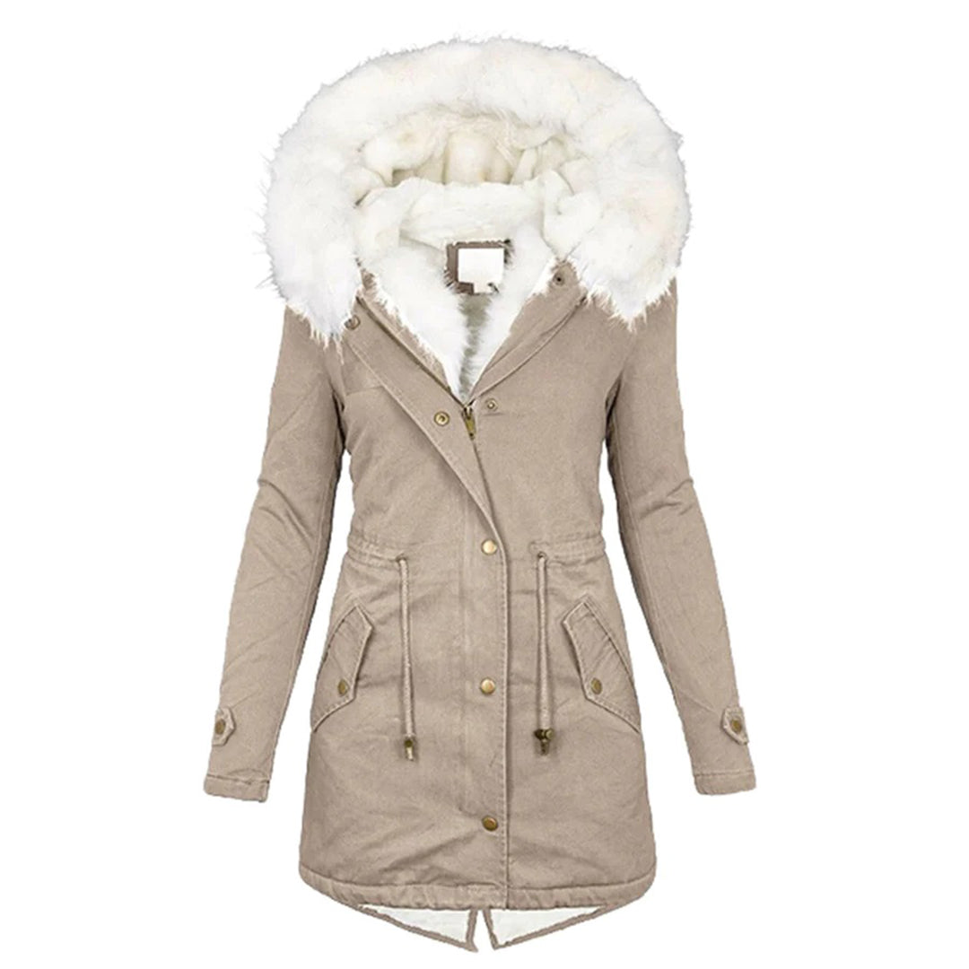 Luxury Lined Women's Winter Coat - Elena-Khaki-S-State of Style