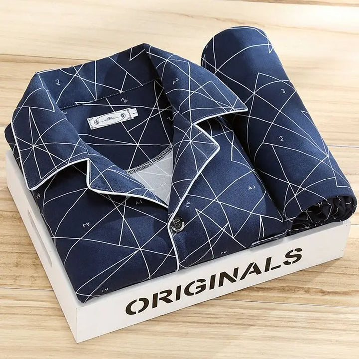 Luxury Men's Pyjama Set - Oliver-Dark Blue Triangle-L-State of Style