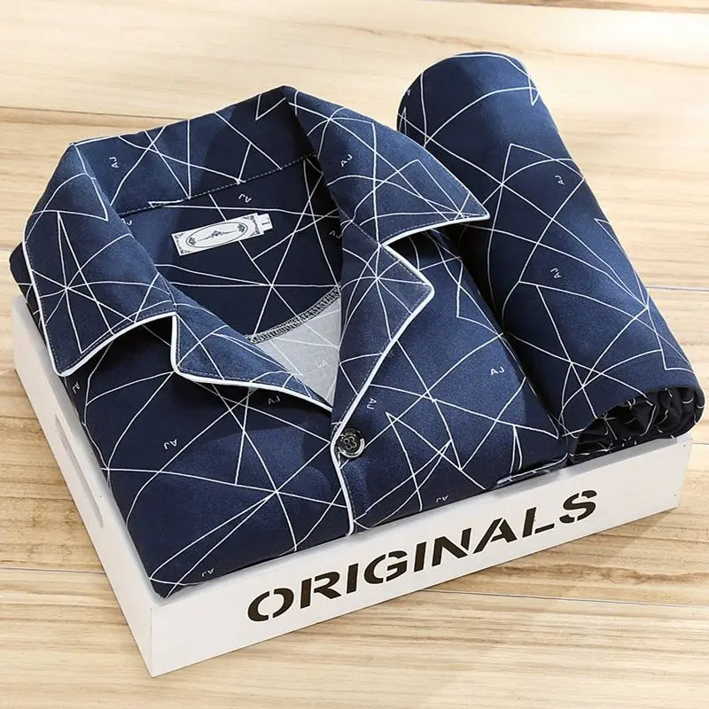 Luxury Men's Pyjama Set - Oliver-Dark Blue Triangle-L-State of Style
