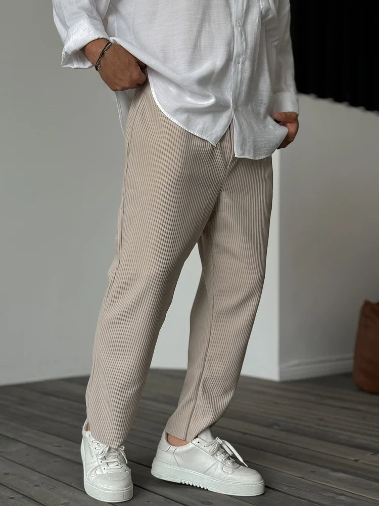 Luxury Men's Trousers in Soft Fabric – Alessio-Beige-S-State of Style