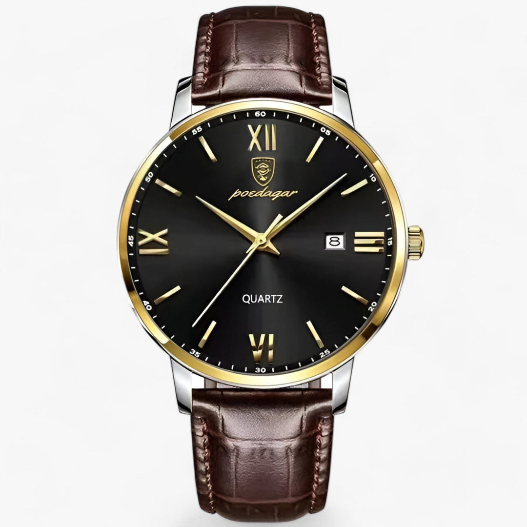 Luxury Men's Watch with Leather Strap – Adrien-Gold Black-State of Style