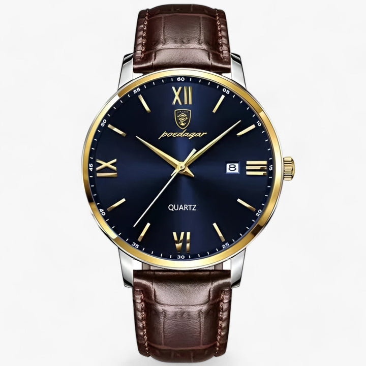 Luxury Men's Watch with Leather Strap – Adrien-Gold Blue-State of Style