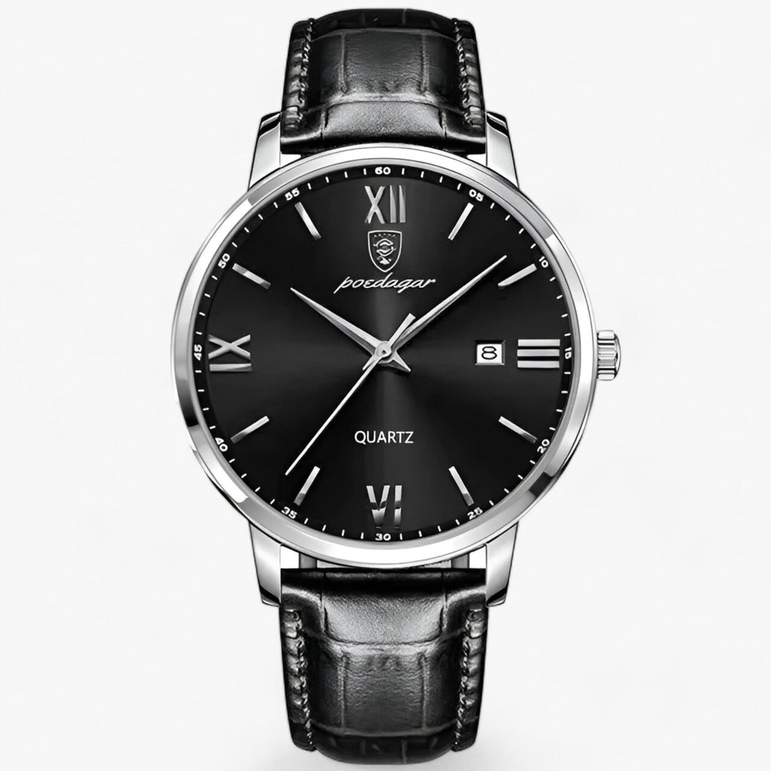 Luxury Men's Watch with Leather Strap – Adrien-Silver Black-State of Style