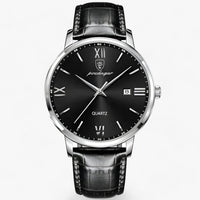 Luxury Men's Watch with Leather Strap – Adrien-Silver Black-State of Style