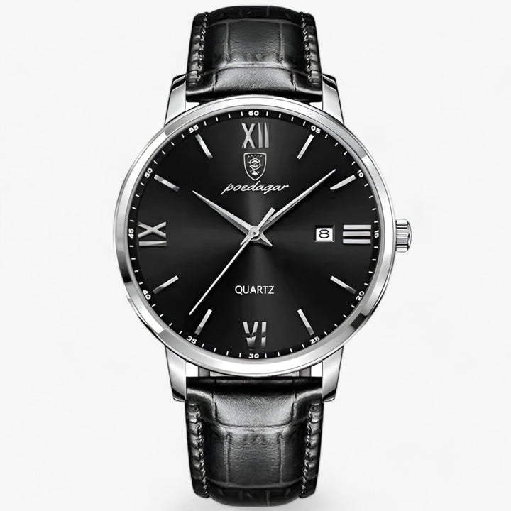 Luxury Men's Watch with Leather Strap – Adrien-Silver Black-State of Style