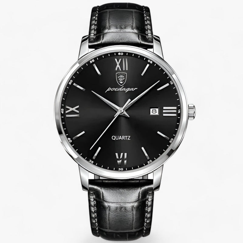 Luxury Men's Watch with Leather Strap – Adrien-Silver Black-State of Style
