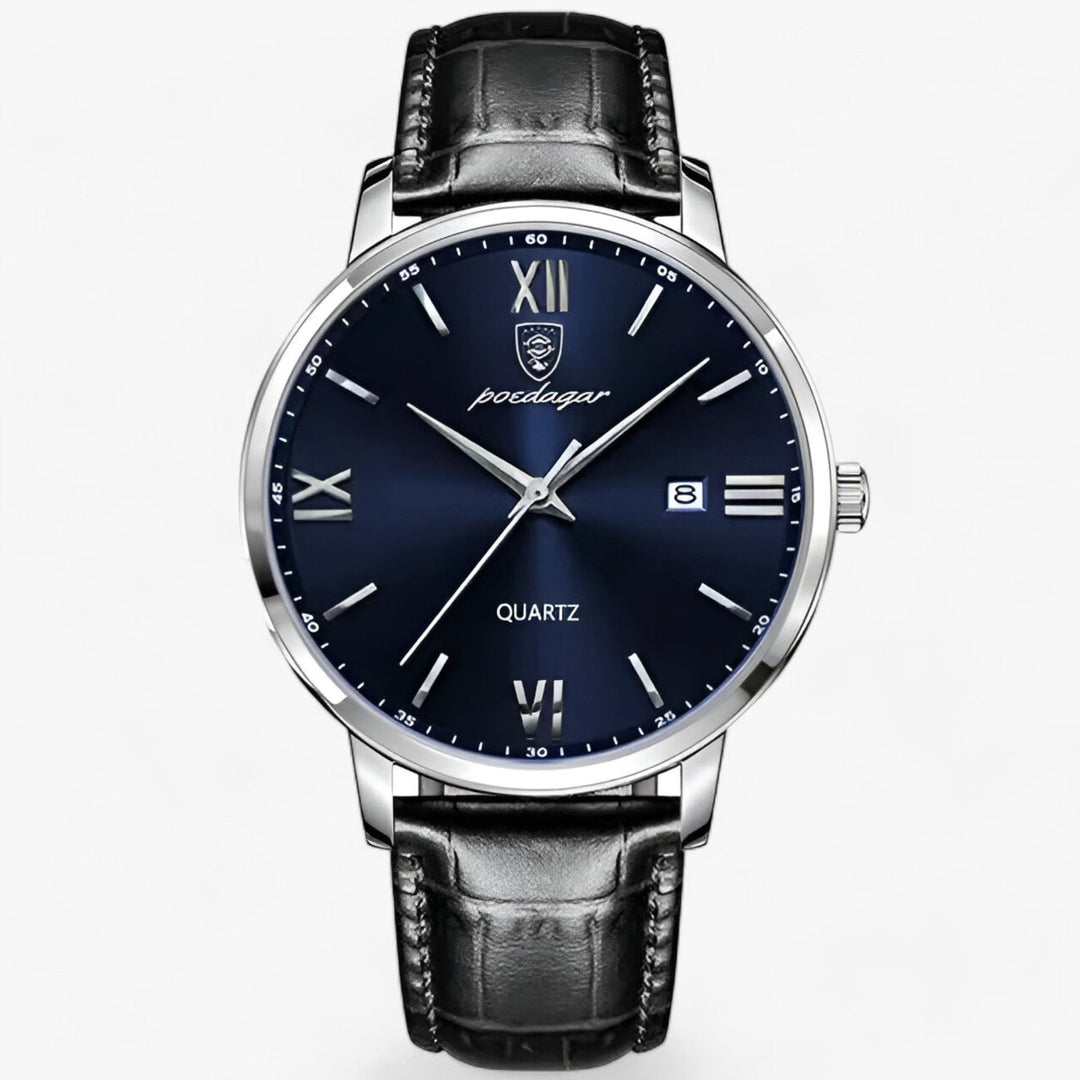 Luxury Men's Watch with Leather Strap – Adrien-Silver Blue-State of Style