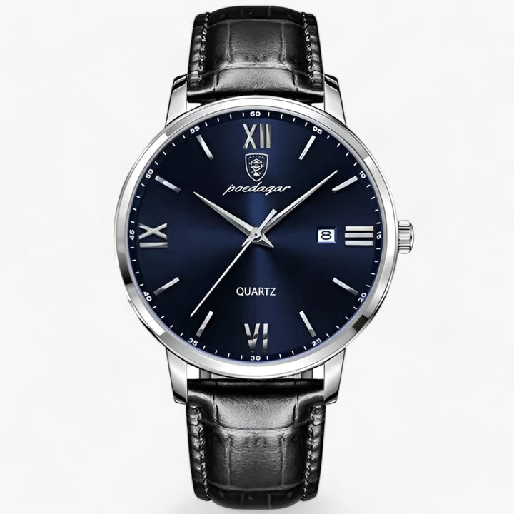 Luxury Men's Watch with Leather Strap – Adrien-Silver Blue-State of Style