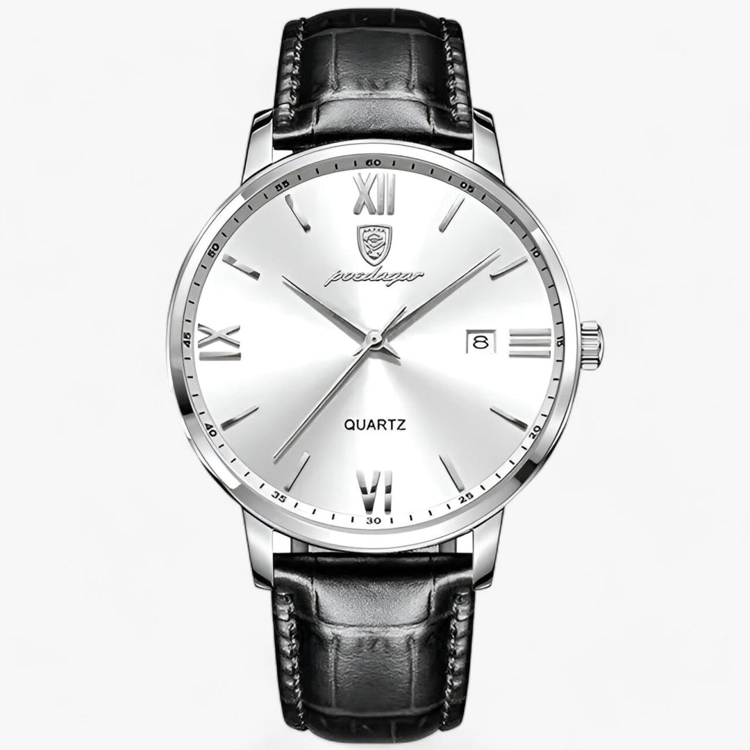 Luxury Men's Watch with Leather Strap – Adrien-Silver White-State of Style