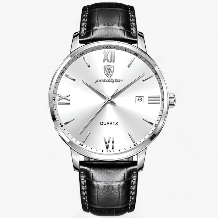 Luxury Men's Watch with Leather Strap – Adrien-Silver White-State of Style