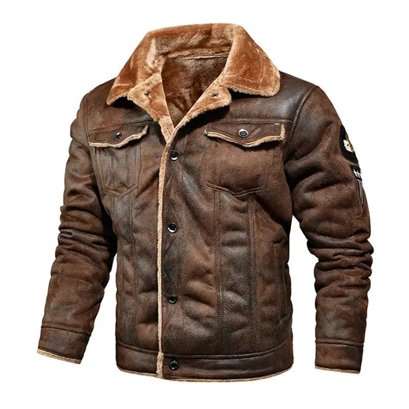 Luxury Oversized Leather Jacket with Velvet Lining - Victor-Brown-M-State of Style