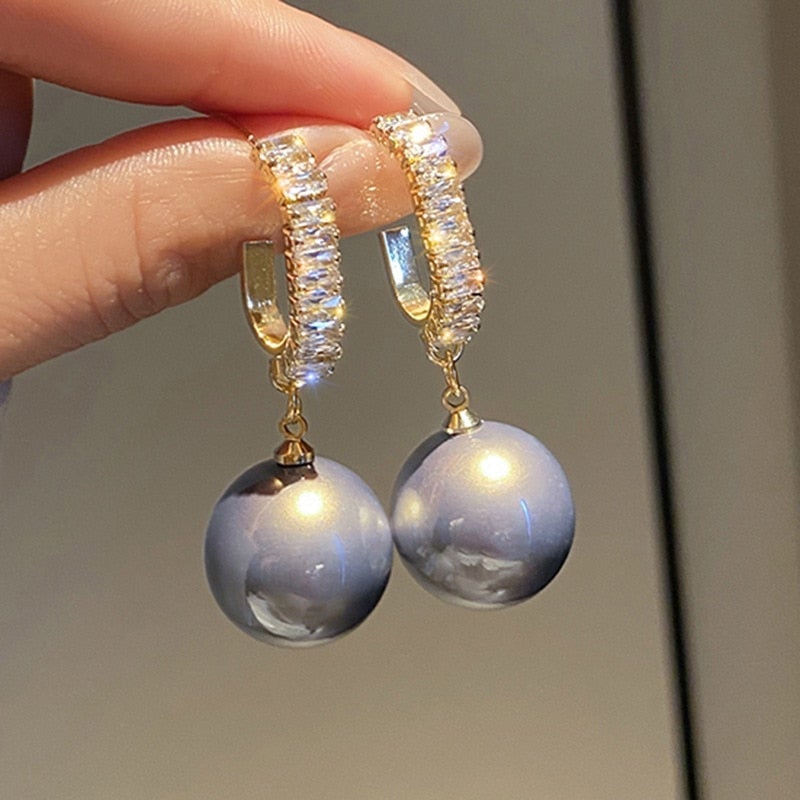 Luxury Pearl Earrings with Zirconia - Delphine-Grey-State of Style