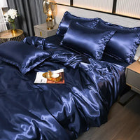 Luxury Plain Satin Duvet Cover - SilkSerenity-Dark Blue-150X200CM-State of Style