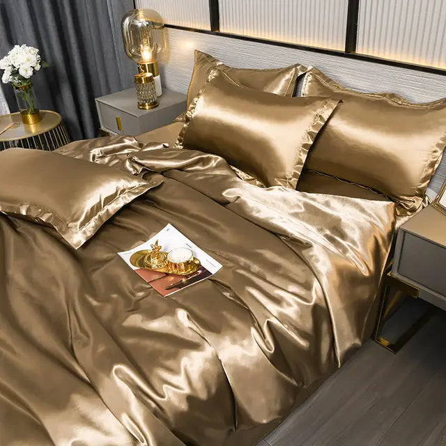 Luxury Plain Satin Duvet Cover - SilkSerenity-Dark Gold-150X200CM-State of Style