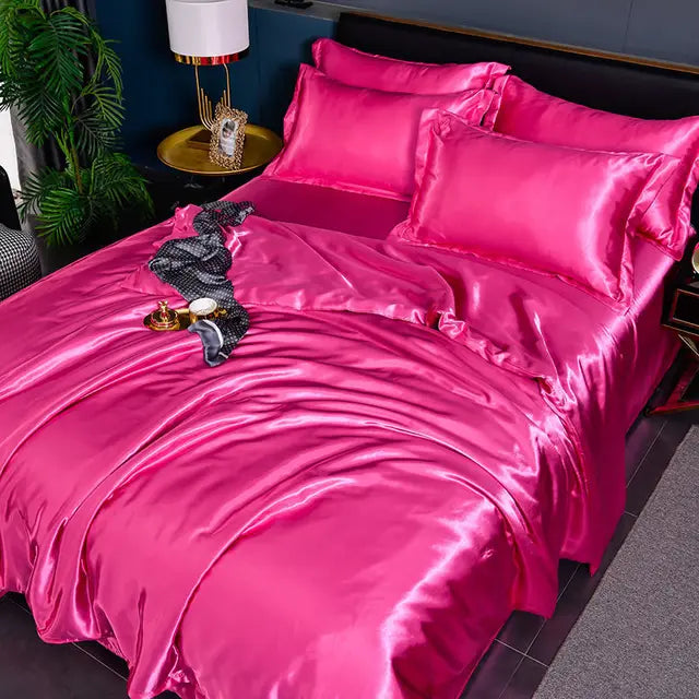 Luxury Plain Satin Duvet Cover - SilkSerenity-Dark Pink-150X200CM-State of Style