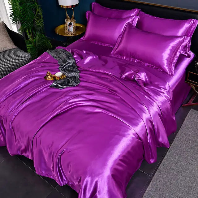 Luxury Plain Satin Duvet Cover - SilkSerenity-Dark Purple-150X200CM-State of Style