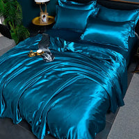 Luxury Plain Satin Duvet Cover - SilkSerenity-Green/Blue-150X200CM-State of Style