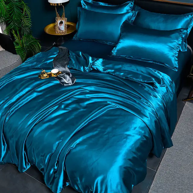 Luxury Plain Satin Duvet Cover - SilkSerenity-Green/Blue-150X200CM-State of Style