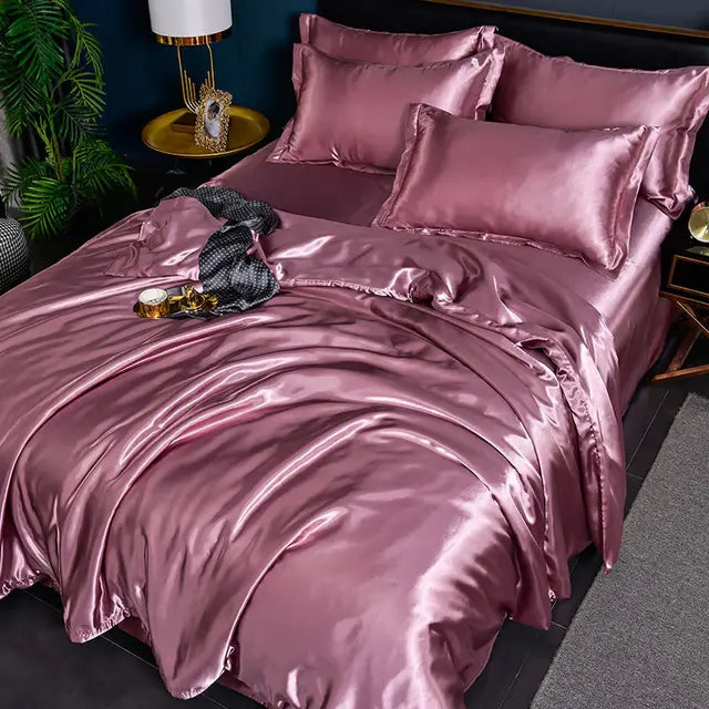 Luxury Plain Satin Duvet Cover - SilkSerenity-Satin Pink-150X200CM-State of Style