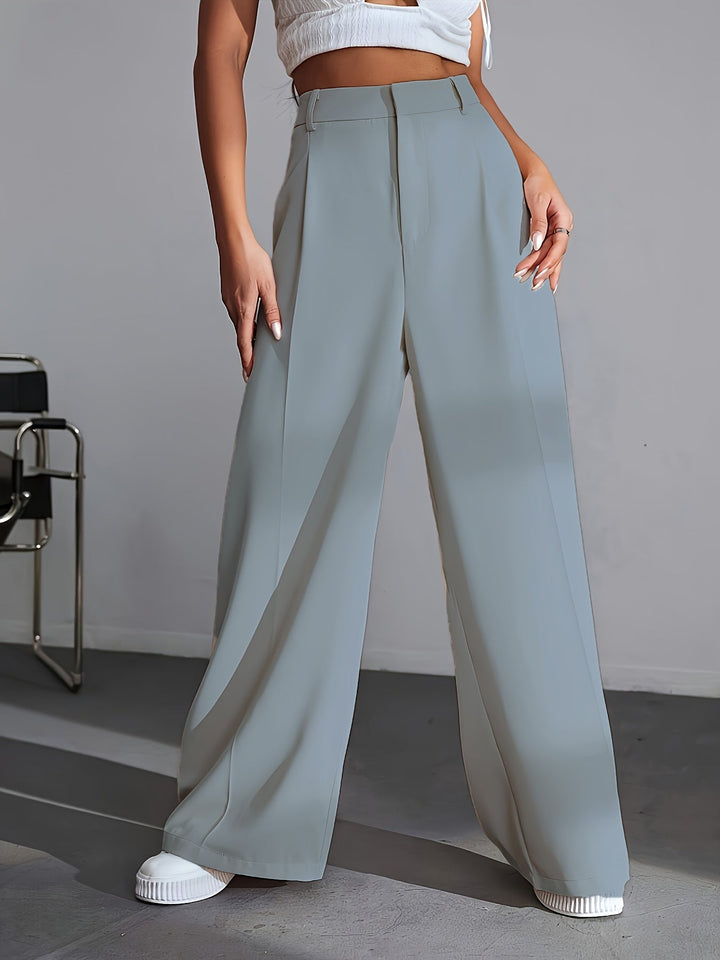 Luxury Plain Trousers With Wide Legs - Lana-S-Blue-State of Style