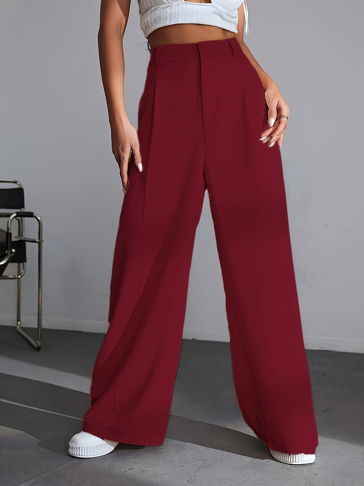 Luxury Plain Trousers With Wide Legs - Lana-S-Red-State of Style