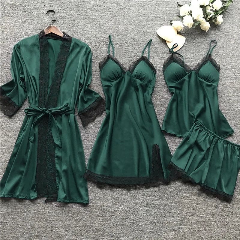 Luxury Satin Pyjama Set - Luna-Green-S-State of Style