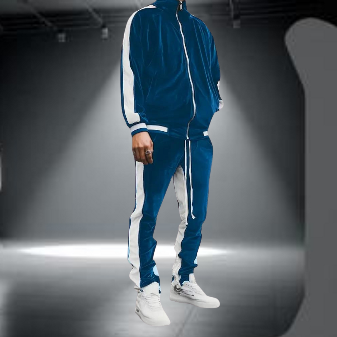 Luxury Velvet Tracksuit with Zip for Men - Mason-Royal Blue-S-State of Style