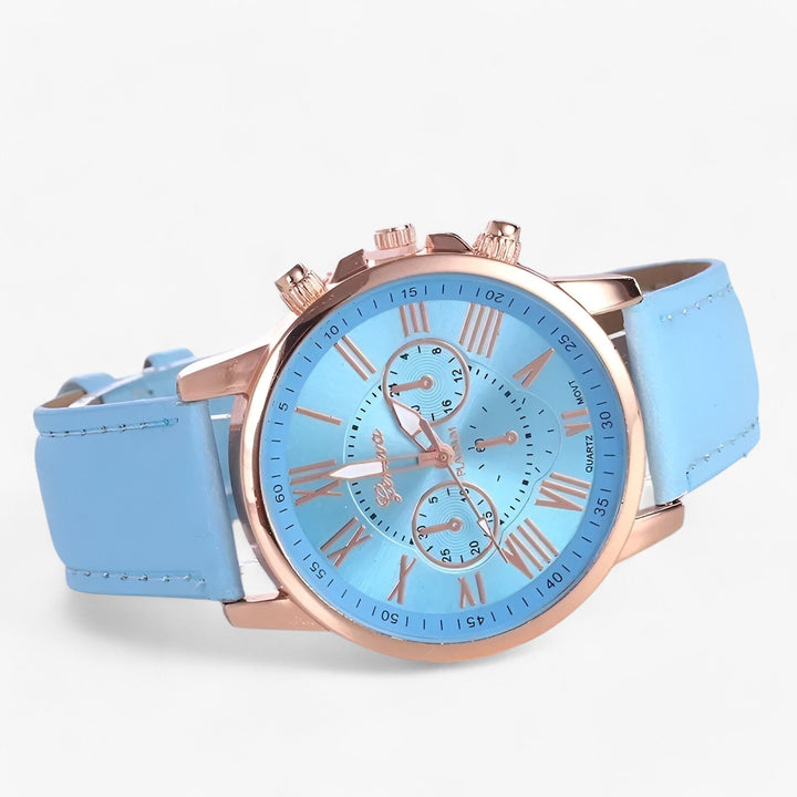 Luxury Waterproof Women's Watch with Leather Strap - Camille-Light blue-State of Style