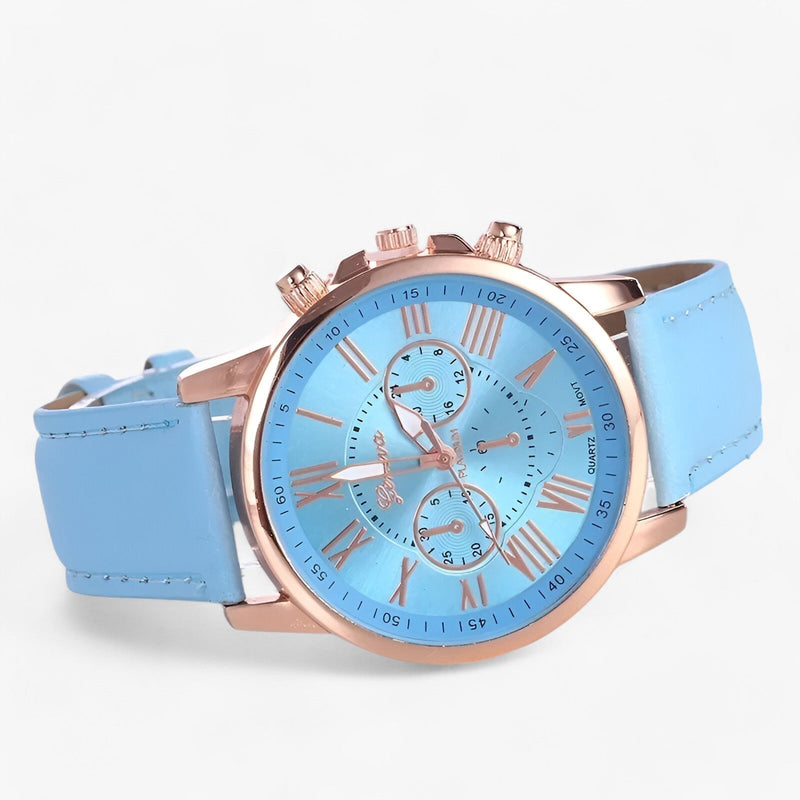 Luxury Waterproof Women's Watch with Leather Strap - Camille-Light blue-State of Style