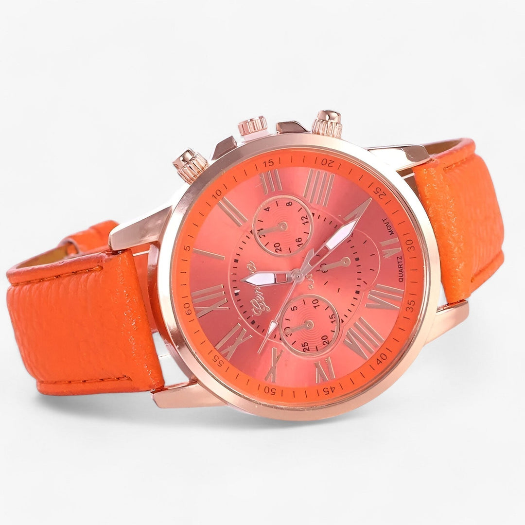 Luxury Waterproof Women's Watch with Leather Strap - Camille-Orange-State of Style