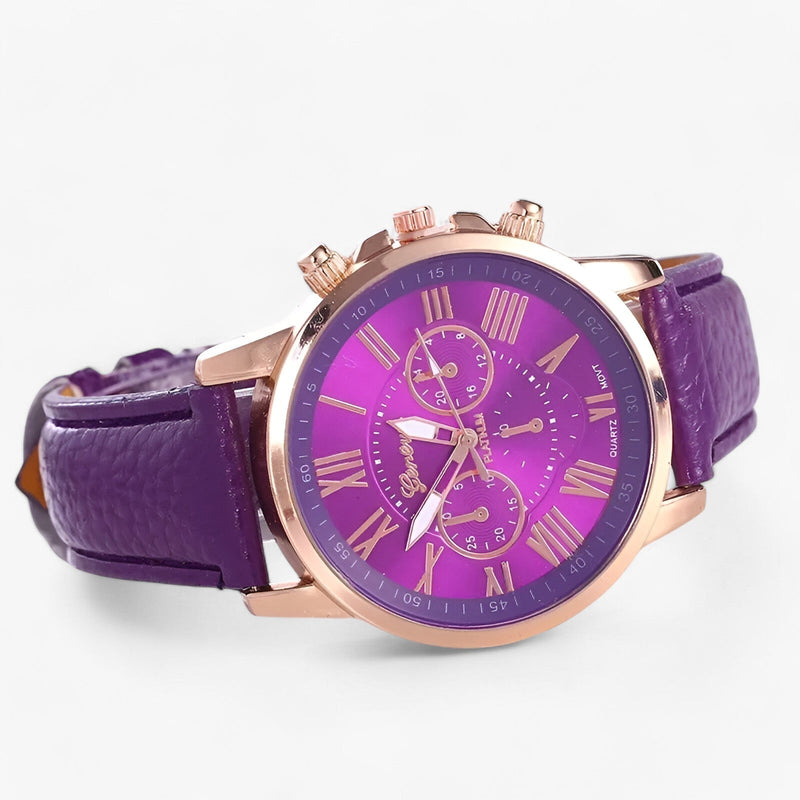 Luxury Waterproof Women's Watch with Leather Strap - Camille-Purple-State of Style