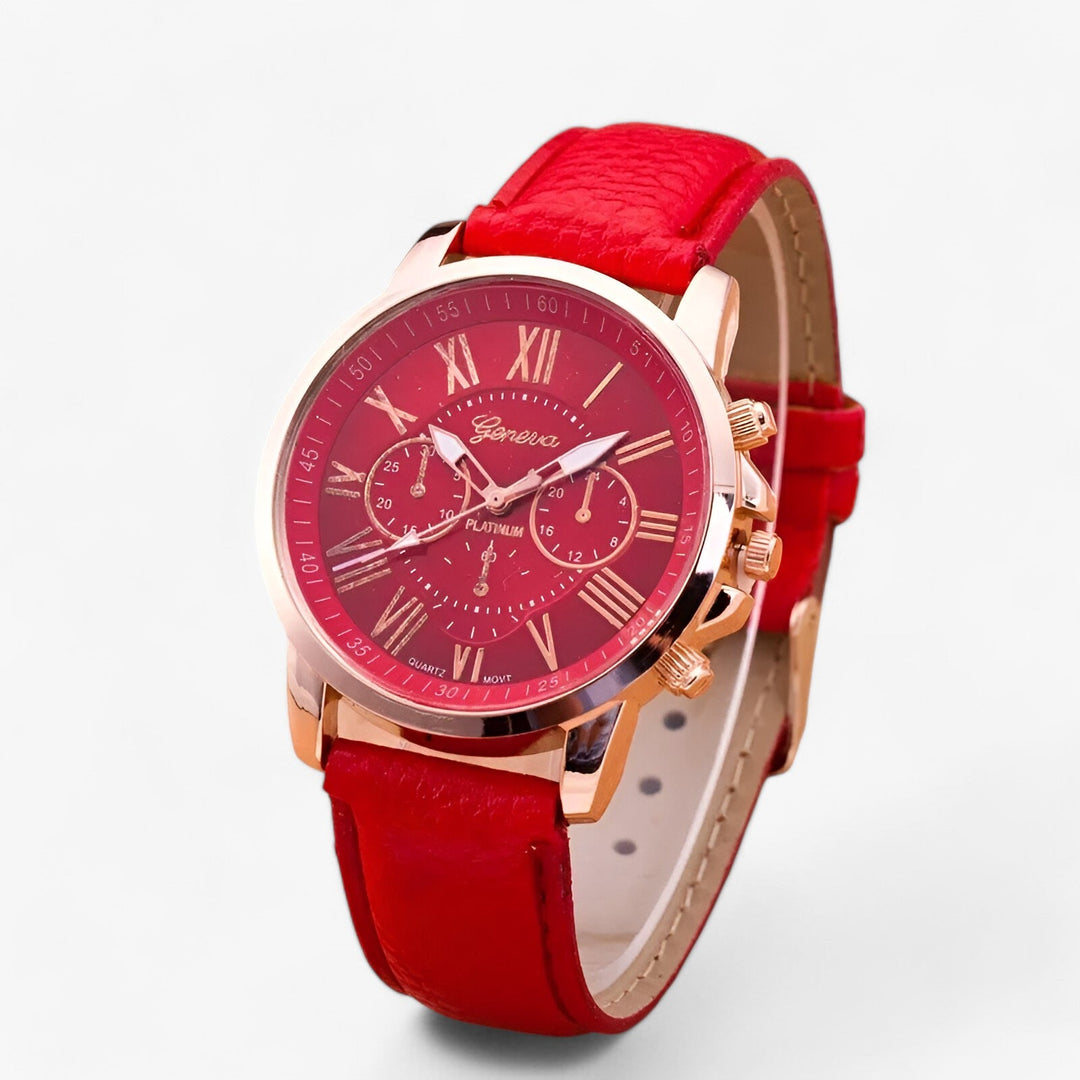 Luxury Waterproof Women's Watch with Leather Strap - Camille-Red-State of Style
