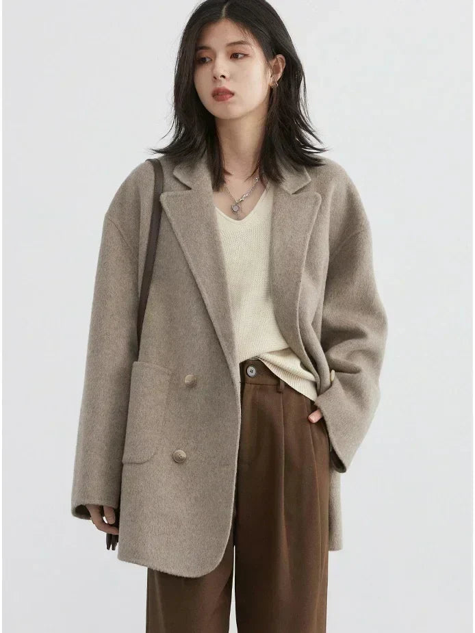 Luxury Wool Women's Coat - Aurora-Oatmeal-S-State of Style