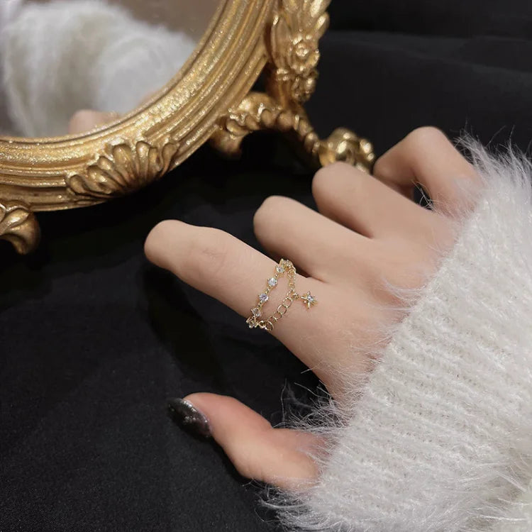 Lyra Gold Hexagram Chain Ring – Timeless Elegance-State of Style
