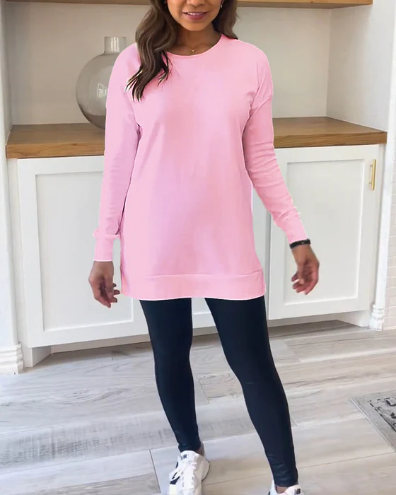 Lyric | Long-Sleeve Solid Colour Top – Chic & Casual-Pink-S-State of Style